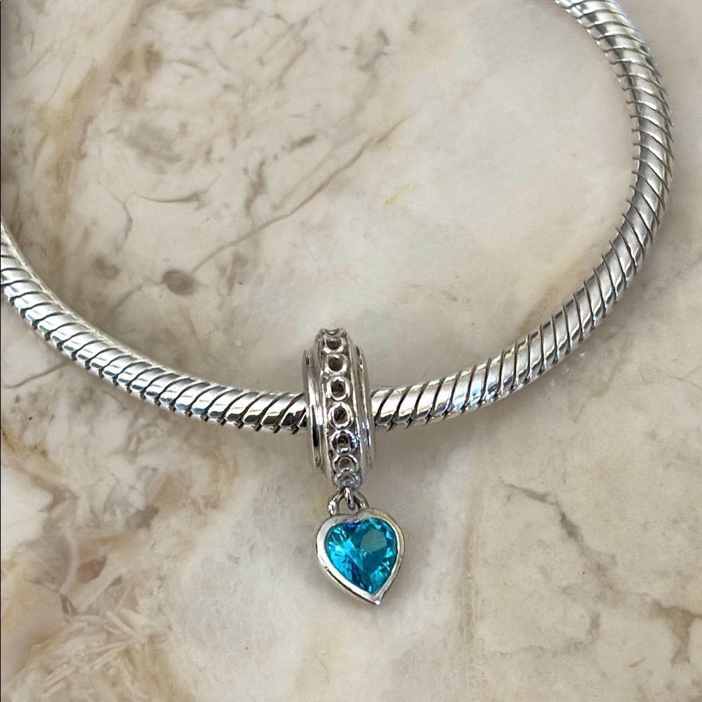 Michael Hill December 925 Sterling Silver & Blue Topaz Heart Charm Bead